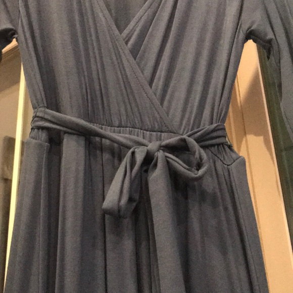 Lulus Blue maxi feaux wrap dress with waist tie - Picture 4 of 6